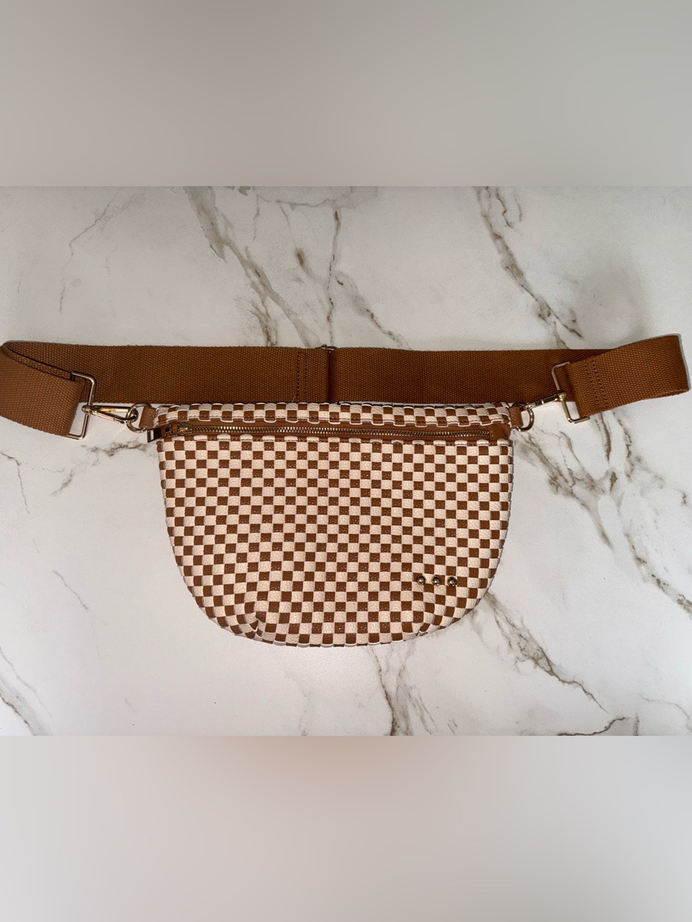 Brown and Cream Check Crossbody Belt Bag